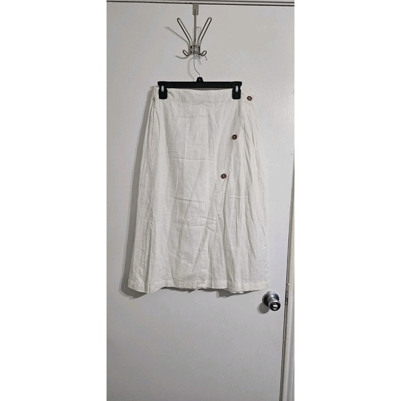 Chartou Dresses & Skirts - Chartou Linen Blend Wrap A Line Skirt Women's Large White Elastic Pockets Midi